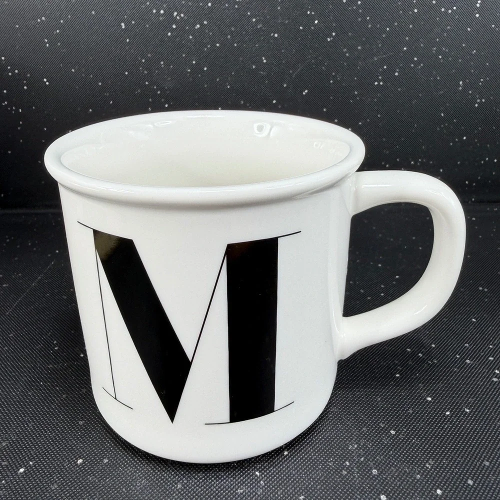 Pottery Barn Initial M Monogram Coffee Mug White Black Ceramic Campfire Style